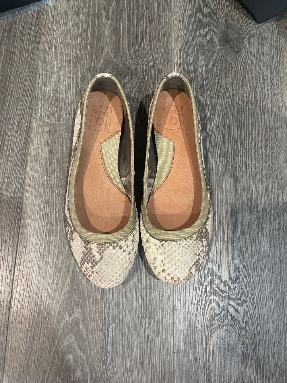 Bacio 61 Women's Snake-Print Ballet Flats in Beige